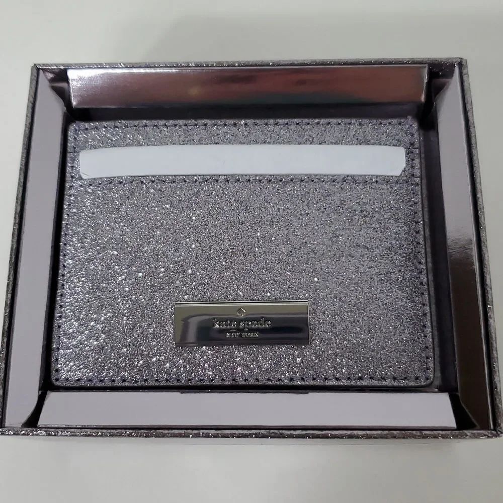 Kate Spade Kenzie Glitter Cardholder Candied Flower Silver NIB